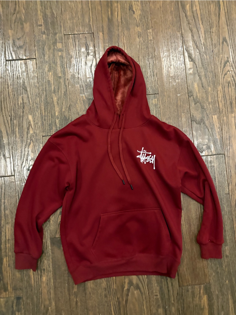 Stussy Red Hoodie with White Script Logo